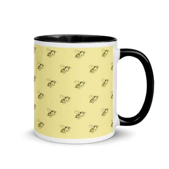 11 oz. Hive & Home Accent Mug with Bee Pattern on Light Yellow Background and Black Interior