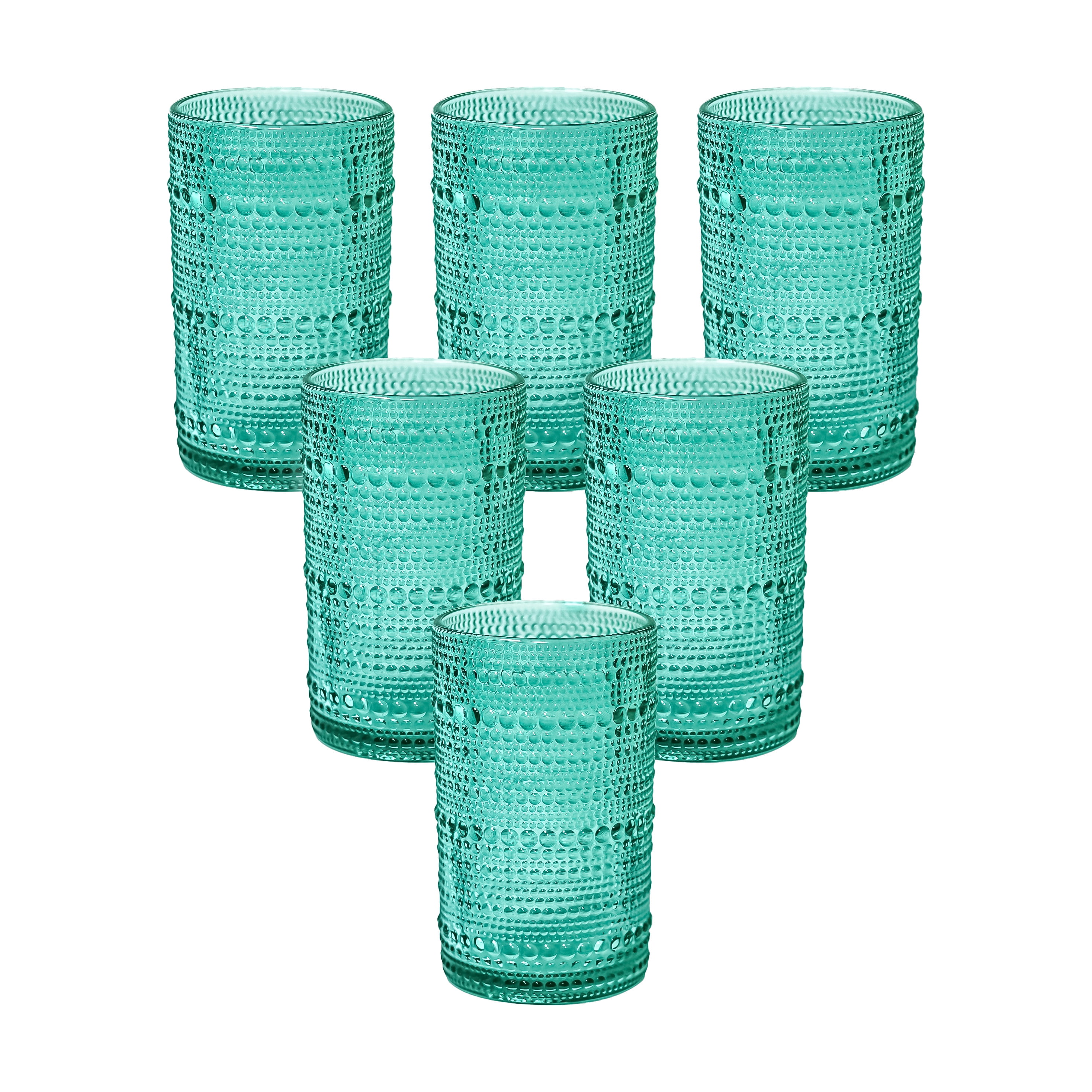 MAKERSLAND Vintage Hobnail Glass Set Of 4 - 16 Oz Highball Drinking Glasses With Bamboo Lids & Straws