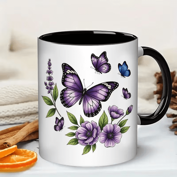 11 oz Lavender Butterfly Ceramic Coffee Mug