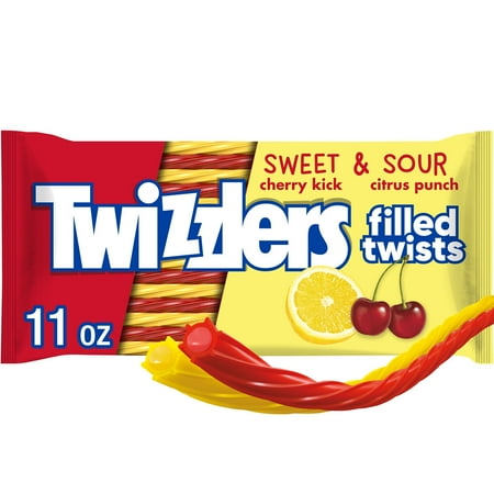 11 oz, PACK OF 1, Twizzlers Filled Twists Cherry Kick and Citrus Punch Licorice Style Candy, Bag