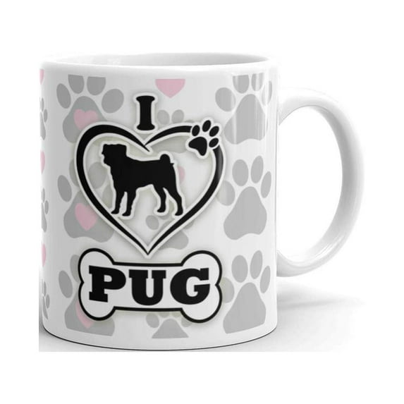 11 oz Pug Mom Gifts Mug I Love Dog Paw Prints Dog Owner Pet Lover Birthday Present Coffee Cup