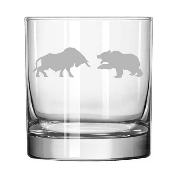11 oz Rocks Whiskey Highball Glass Bull Vs Bear Stock Market Day Trader