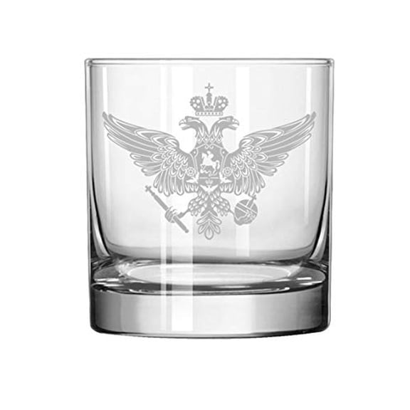 11 oz Rocks Whiskey Highball Glass Coat Of Arms Of Russia Russian Eagle