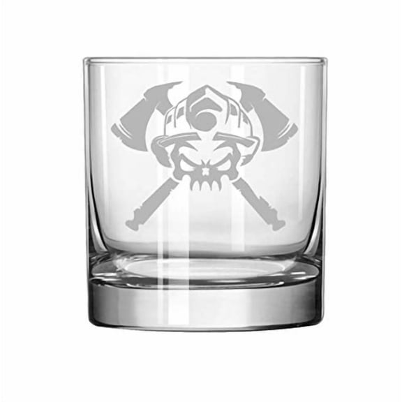 11 oz Rocks Whiskey Highball Glass Firefighter Skull