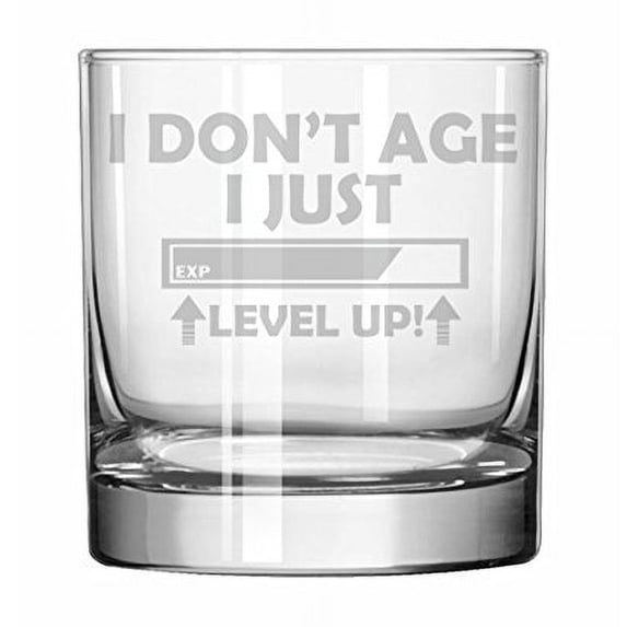11 oz Rocks Whiskey Highball Glass Funny I Don't Age I Just Level Up