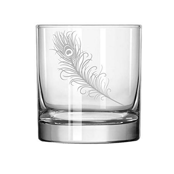 11 oz Rocks Whiskey Highball Glass Peacock Feather