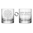 thumbnail image 1 of 11 oz Rocks Whiskey Highball Glass Two Sided Fire Department Firefighter Off Duty Save Yourself, 1 of 1