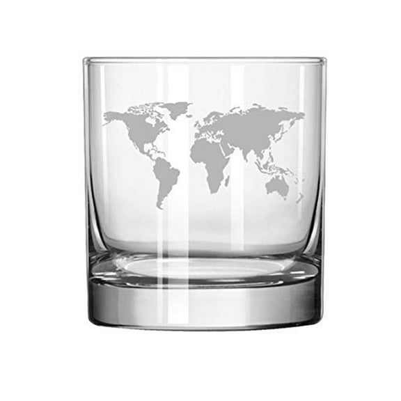 11 oz Rocks Whiskey Highball Glass World Map