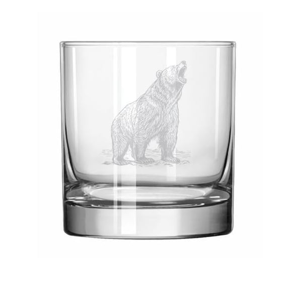 11 oz Rocks Whiskey Old Fashioned Glass Gift Bear Growling