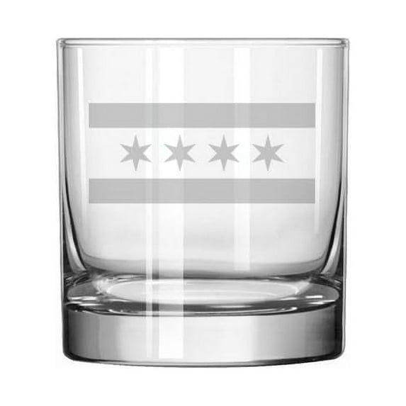 11 oz Rocks Whiskey Old Fashioned Glass Gift Chicago Flag