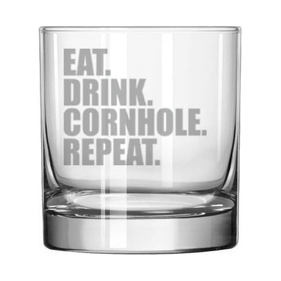 11 oz Rocks Whiskey Old Fashioned Glass Gift Eat Drink Cornhole Repeat