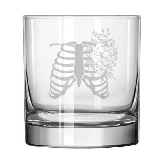 11 oz Rocks Whiskey Old Fashioned Glass Gift Floral Rib Cage Radiologist, Radiologic Technologist, X-Ray Tech