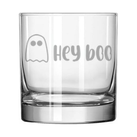 11 oz Rocks Whiskey Old Fashioned Glass Gift Ghost Hey Boo Halloween Funny
