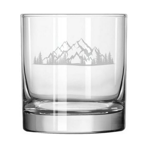 11 oz Rocks Whiskey Old Fashioned Glass Gift Mountain Forest Scene