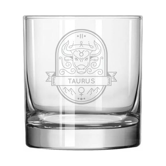 11 oz Rocks Whiskey Old Fashioned Glass Gift Mystical Zodiac Horoscope (Taurus)