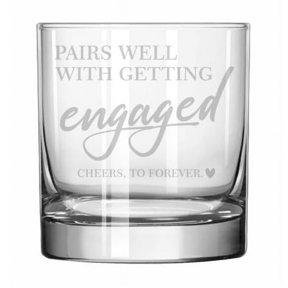 11 oz Rocks Whiskey Old Fashioned Glass Gift Pairs Well With Getting Engaged Engagement For Couple
