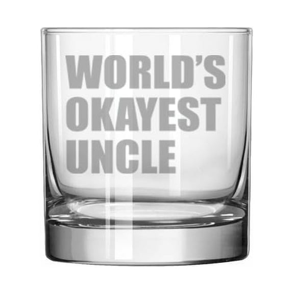 11 oz Rocks Whiskey Old Fashioned Glass Gift World's Okayest Uncle Funny For Uncle