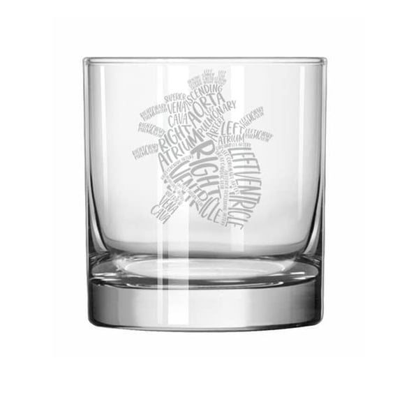 11 oz Rocks Whiskey Old Fashioned Glass Heart Anatomy Anatomical Heart Cardiology Cardiologist Gift Medical Student