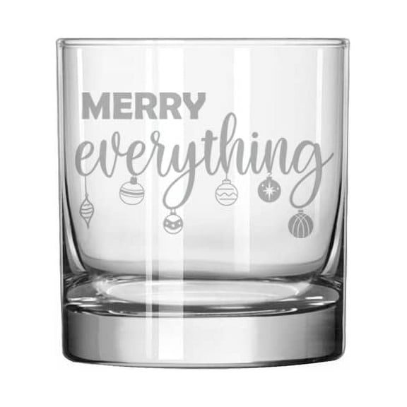 11 oz Rocks Whiskey Old Fashioned Glass Merry Everything Christmas Ornaments