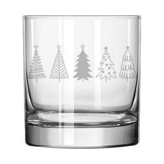 11 oz Rocks Whiskey Old Fashioned Glass Stylized Christmas Trees