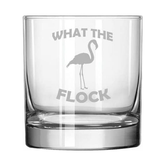 11 oz Rocks Whiskey Old Fashioned Glass What The Flock Funny Flamingo