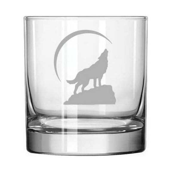 11 oz Rocks Whiskey Old Fashioned Glass Wolf Howling At Moon