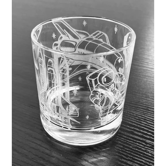 11 oz Rocks Whiskey Old Fashioned Glass Wrap Around Space Exploration Astronaunt