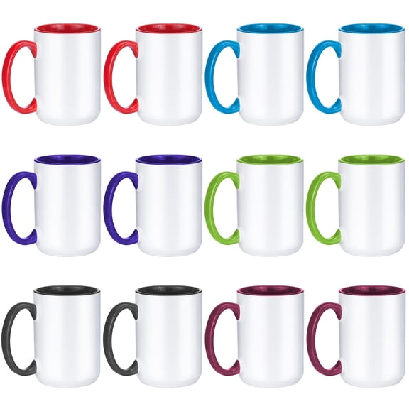 11 oz White Ceramic Blank Mugs, 12 Pack Heat Transfer Coffee Cups for Tea, Latte & Hot Cocoa