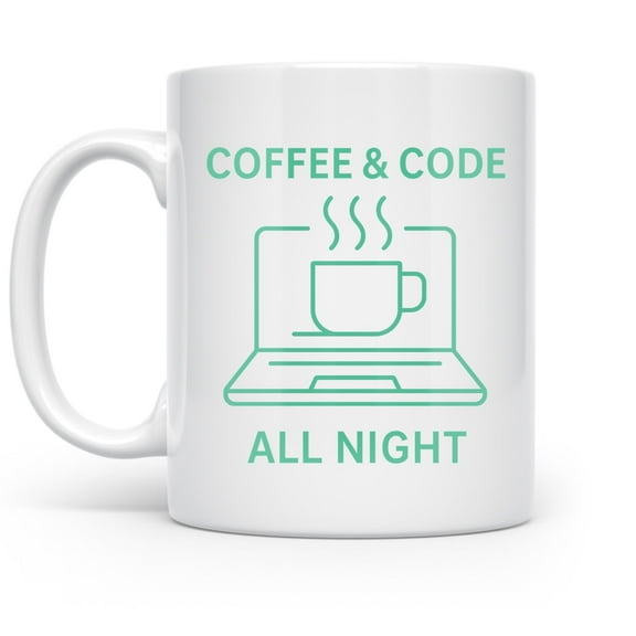 Coder 11 oz Coffee Mug - Green on Black Matrix Design White Ceramic Gift