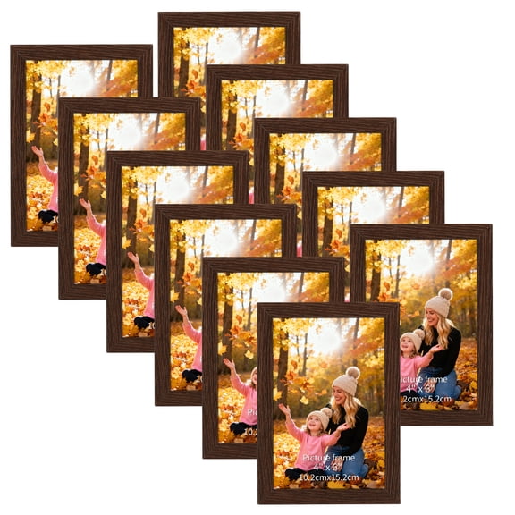 (11 pack)4x6 Picture Frames,  Rustic Photo Frame for Tabletop or Wall  Display, Brown