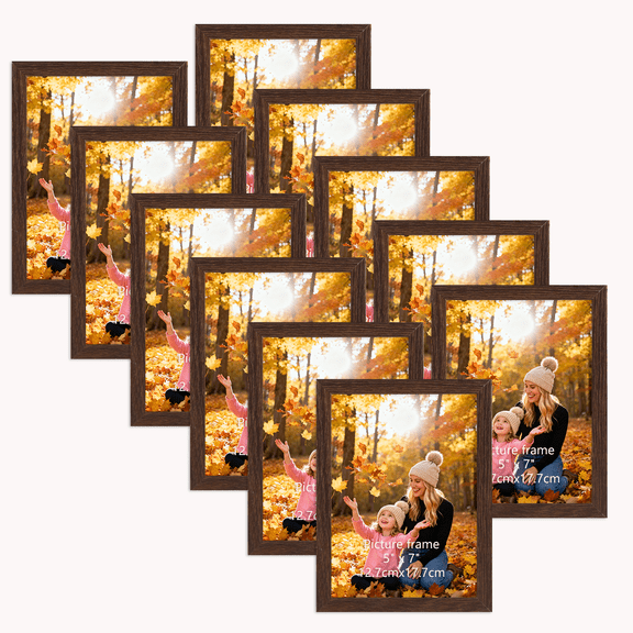 (11 pack)5x7 Picture Frames, Rustic Photo Frame for Tabletop or Wall Display, Brown