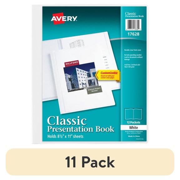 (11 pack) Avery Classic Presentation Book/Report Cover, 12 Insertable Pages, Plastic, White, Set of 1
