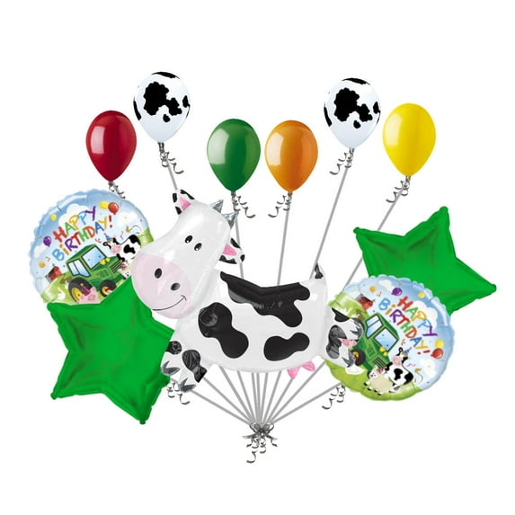 11 pc Barnyard Cow Farm Animal Happy Birthday Balloon Bouquet Decoration Barn