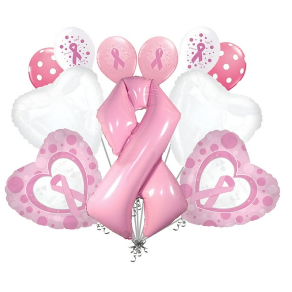 11 pc Breast Cancer Awareness Balloon Bouquet Event Decoration Pink Ribbon