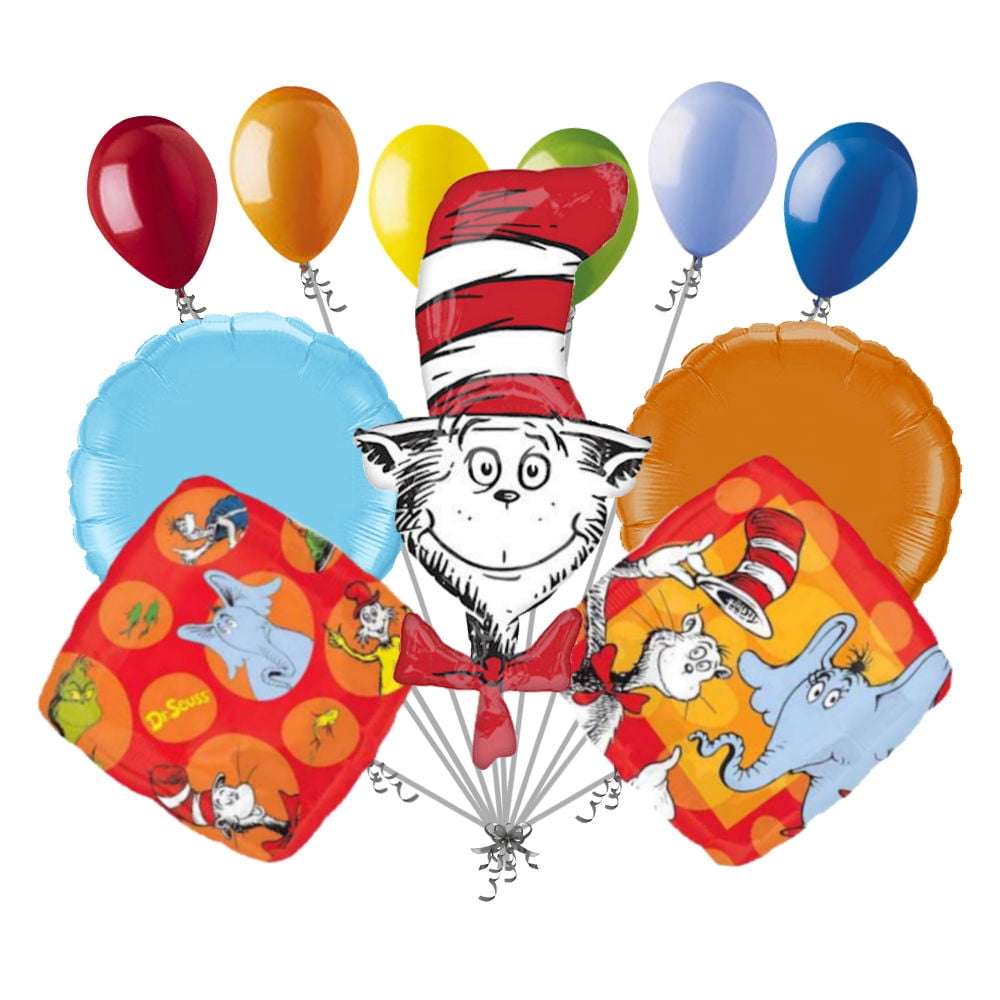 11 pc Dr. Seuss Stories Balloon Bouquet Party Decoration Cat Hat Grinch Horton