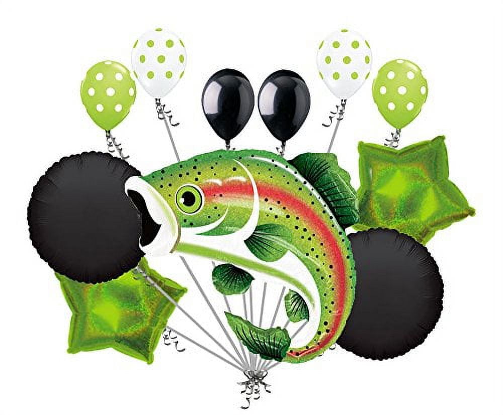 JECKAROONIE 11 pc Rainbow Trout Balloon Bouquet Decoration Fish Lake Birthday Retirement
