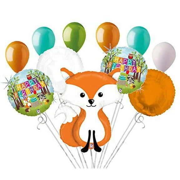 11 pc Woodland Fox Happy Birthday Animals Balloon Bouquet Party Decoration Woods