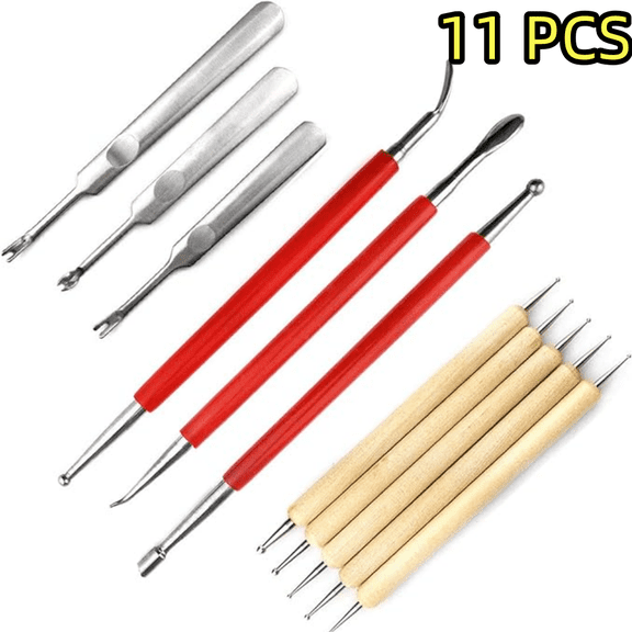 11 pcs Leather Craft Carving Modelling Tool Grooving Tool, Embossing Spoon Stylus Tool for Leather Press Rub/Edge Skiving