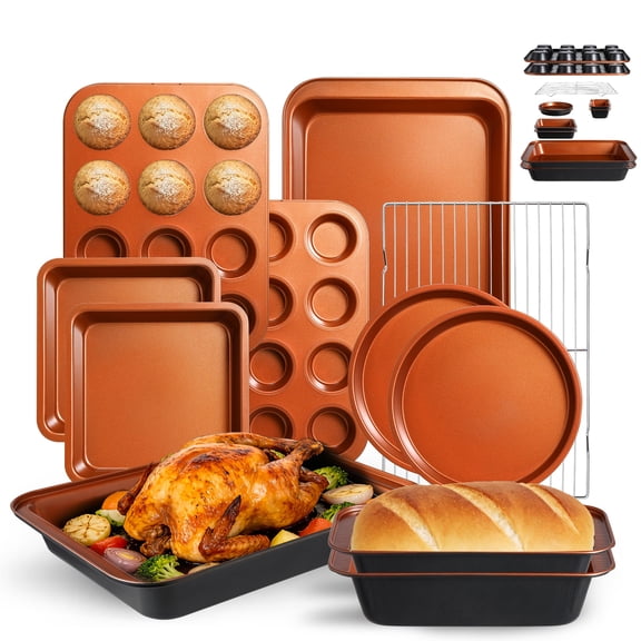 11-piece Nonstick Baking Pans Set - Professional Grade Carbon Steel Bakeware With Coating- Dishwasher Safe  Stackable Oven To 450°f (two Layer Color)