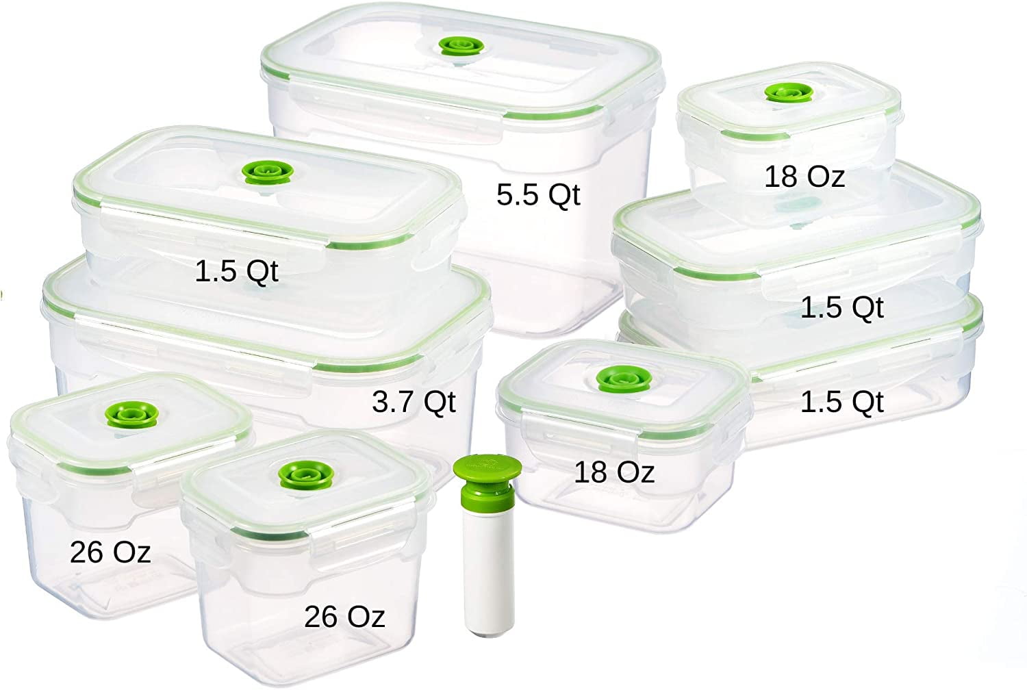 19 Piece Green BPA-Free Vacuum Seal Food Storage Set
