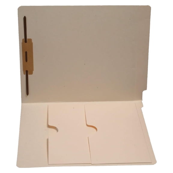 11 pt Manila Folders, Full Cut End Tab, Letter Size, Double Pockets Inside Front, Fastener Pos #1 (Box of 50)
