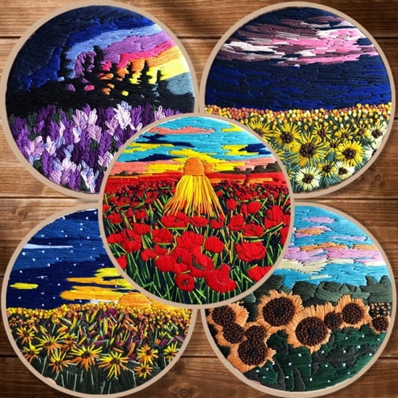 11 types DIY Handmade Embroidery Full Range Of Embroidery Starter Kit With Pattern Cross Stitch Kit With Bamboo Embroidery Hoop