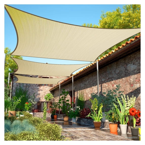 11' x 11' Beige Sun Shade Sail UPF50 Square SMTAPR1013 Canopy Fabric Cloth Screen, Water and Air Permeable & UV Resistant, Heavy Duty, Carport Patio Outdoor - We Customize Size