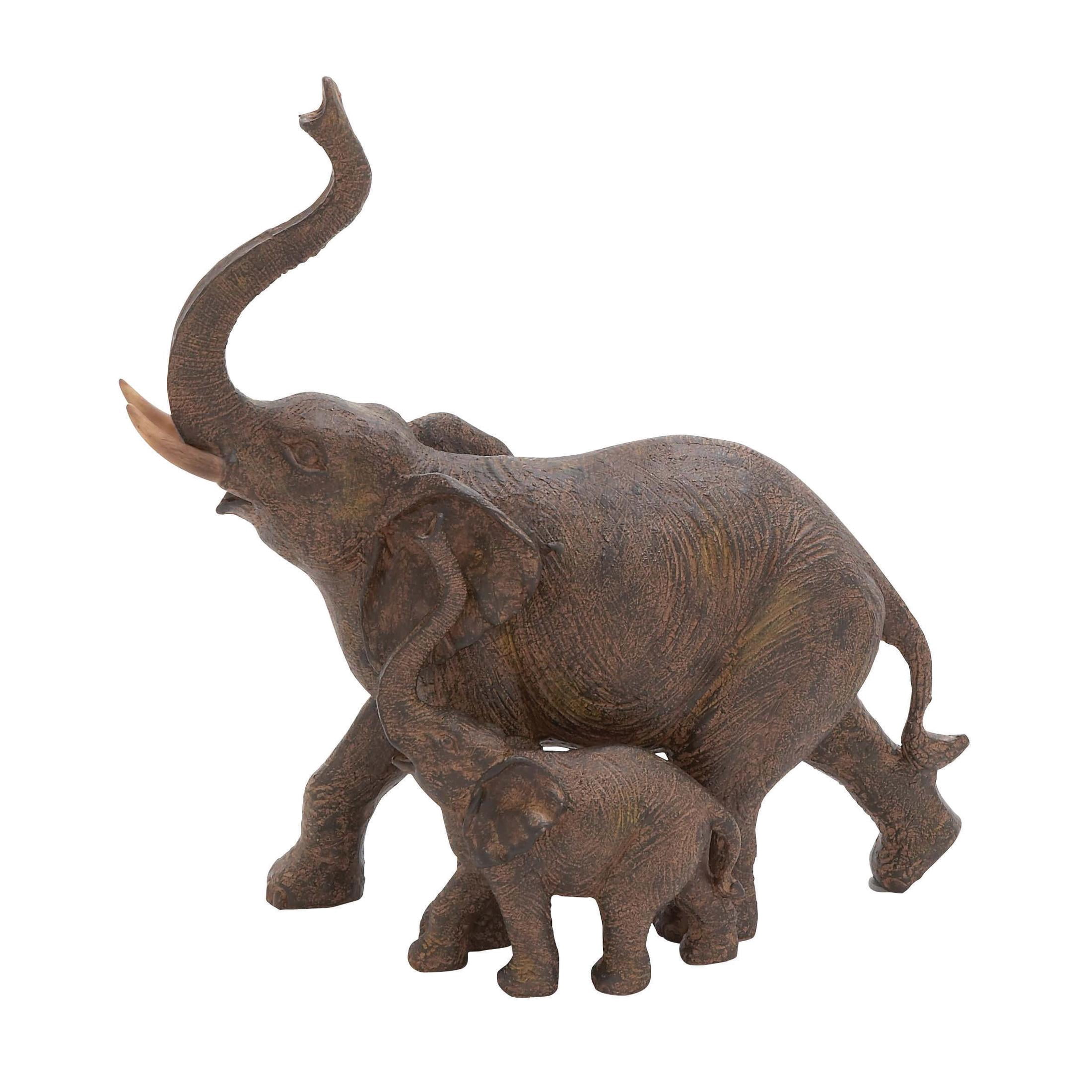 11" x 11" Brown Polystone Elephant Sculpture, by DecMode