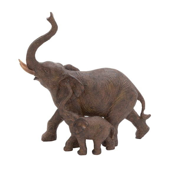 11" x 11" Brown Polystone Elephant Sculpture, by DecMode