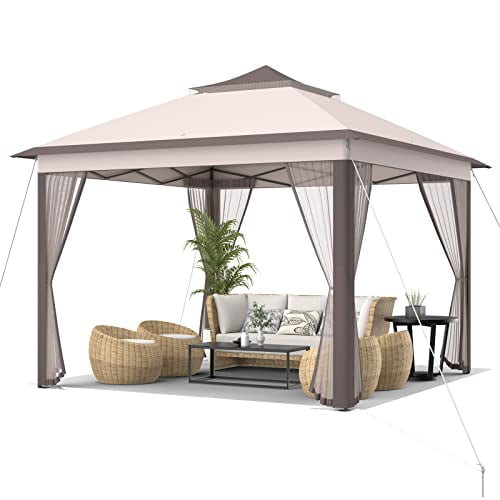 11 x 11 FT Pop Up Gazebo Tent with Mesh Netting and 2 Tier Roof, Portable Canopy Shelter with Carry Bag