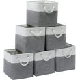 thumbnail image 1 of 11 x 11 Inch Cube Storage Bins, 6 Pack Large Collapsible Fabric Storage Bin with Ropes, Foldable Storage Cubes for Home, Office,Closet, Clothes, Toys Organizer (White & Grey-11"x11"x11"), 1 of 12