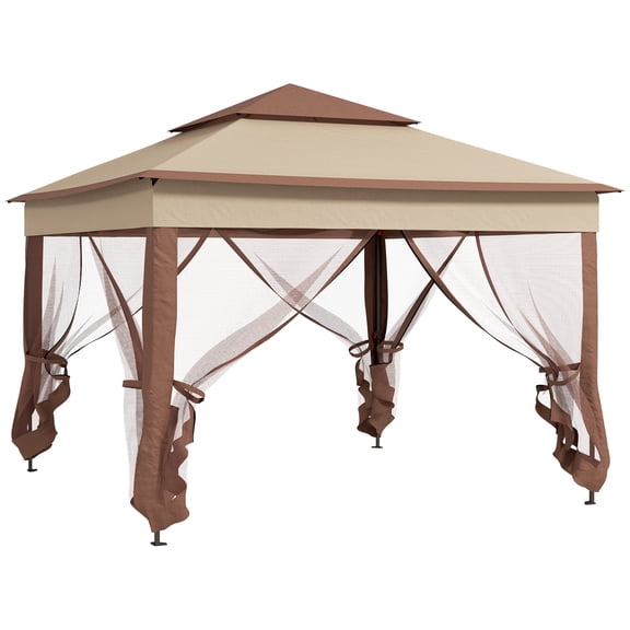 11 x 11 Pop Up Canopy Khaki, Instant Patio Gazebo with Removable Zipper Netting and Carry Bag for Backyard Shade