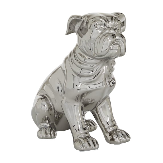 11" x 11" Silver Ceramic Dog Sculpture, by DecMode
