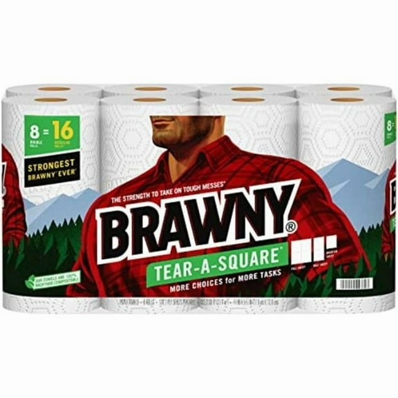 11 x 11 in. Brawny Tear-a-Square Perforated Kitchen Double Roll Towels, White - 2-Ply - 120 Sheets per Rolls - 8 Rolls